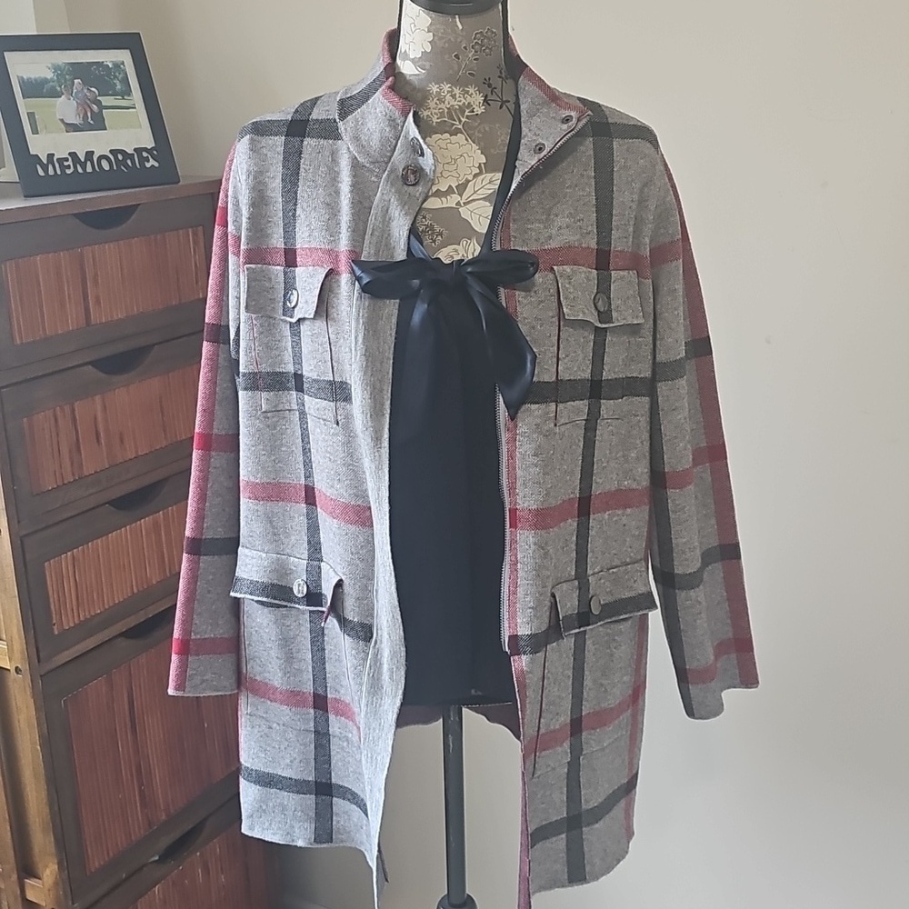 ANNE KLEIN PLAID SWEATER JACKET M - Picture 8 of 9